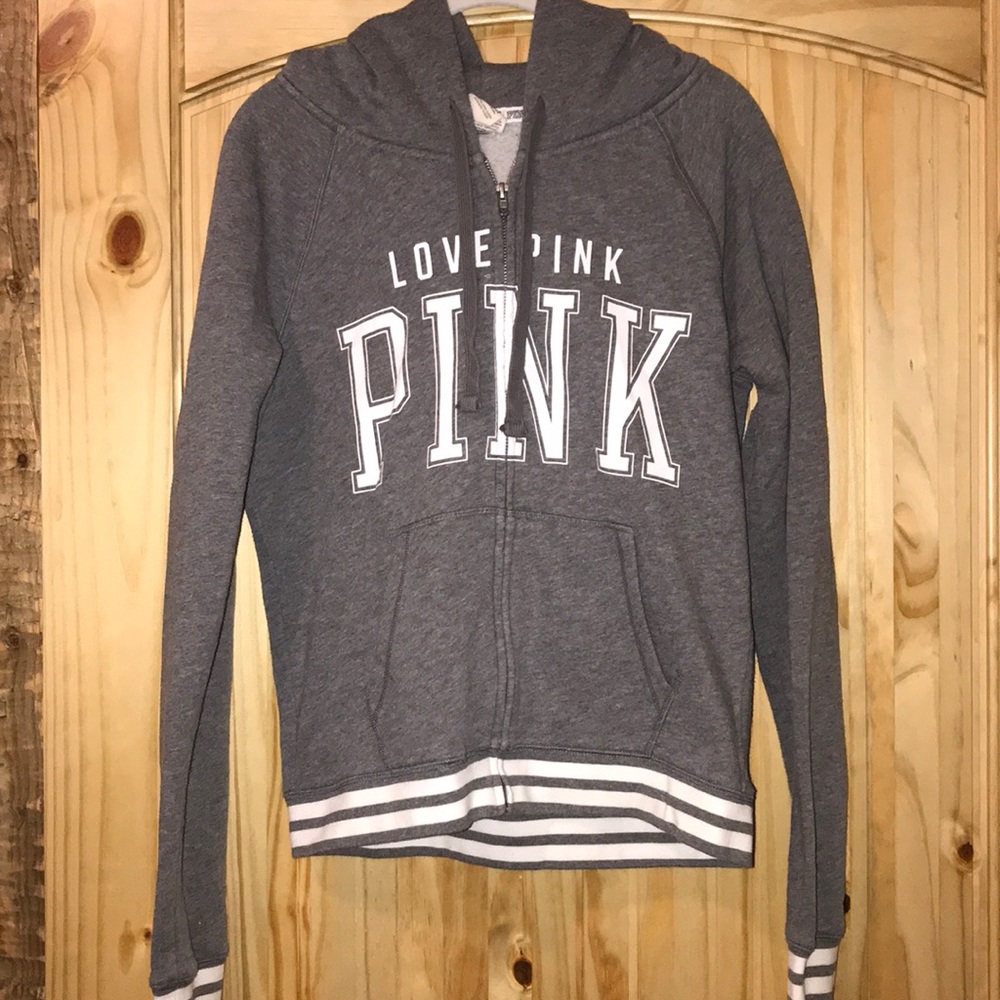 PINK gray zip up hoodie